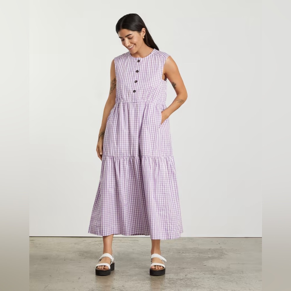Purple Gingham Everlane Midi Dress